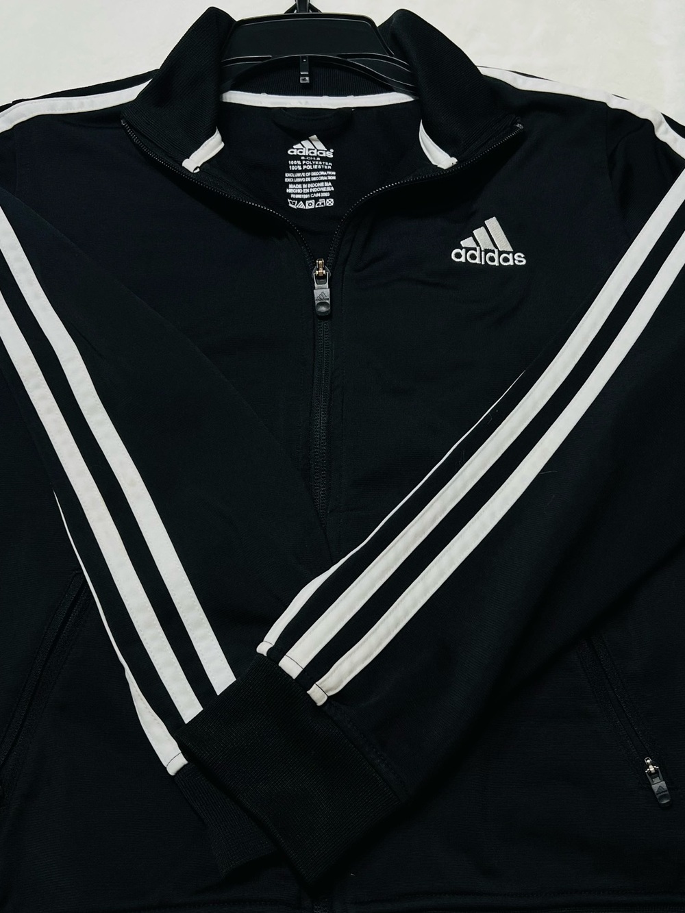 adidas Men’s Black Zip-Up Track Jacket with White Stripes